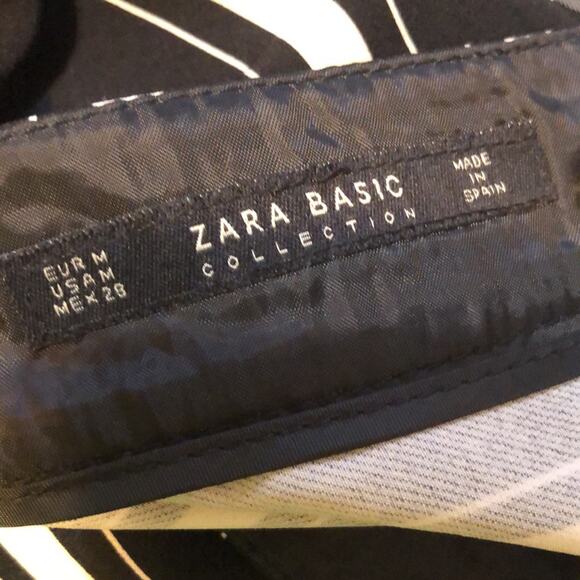 ZARA Basic Medium Black and White striped faux wrap Midi Skirt Side Zip - Picture 4 of 5